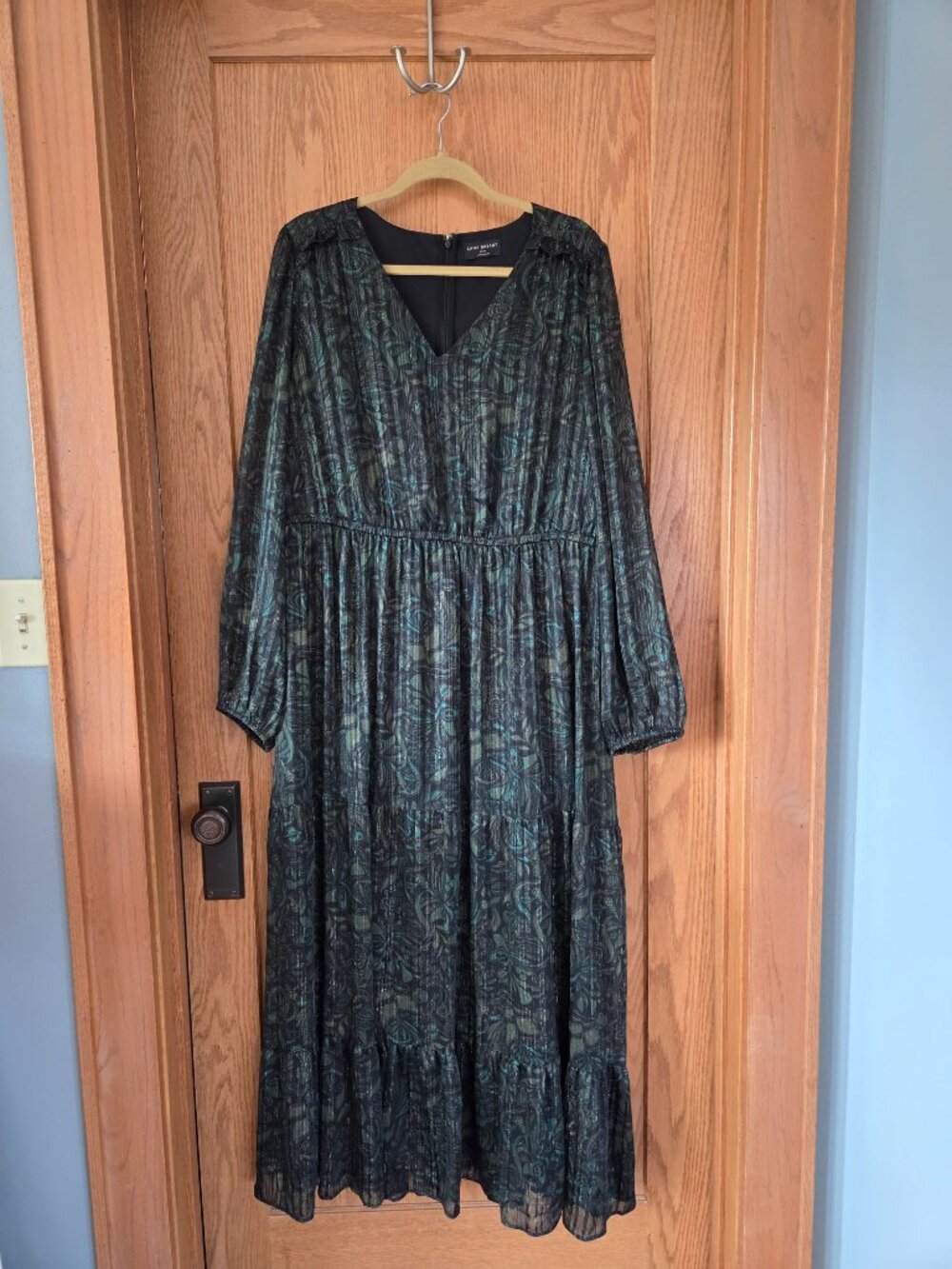 Lane Bryant Long Sleeve Maxi Green Black Paisley Size 22/24